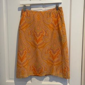 Burberry 100% Silk Orange Paisley Patterned Skirt